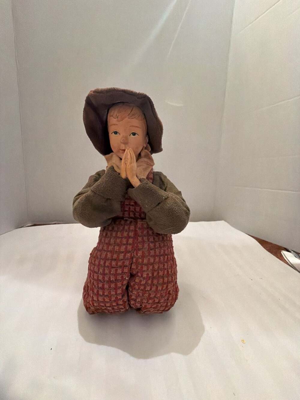 Vintage Handmade Folk Art Kneeling Praying Boy Doll